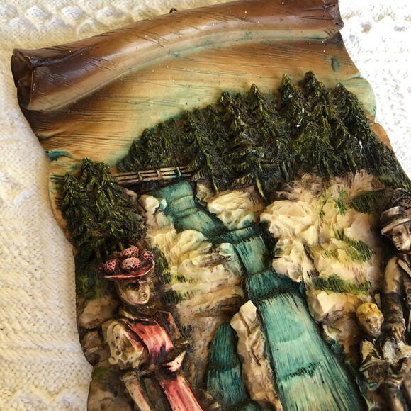 VTG 70s Triberg Germany 3‑D Resin Wall Plaque Waterfall Black Forest Folk Art - Picture 3 of 10